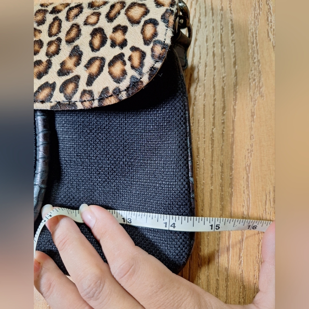 Donald J. Pliner Black Shoulder Bag with Leopard Print Flap - Picture 11 of 12